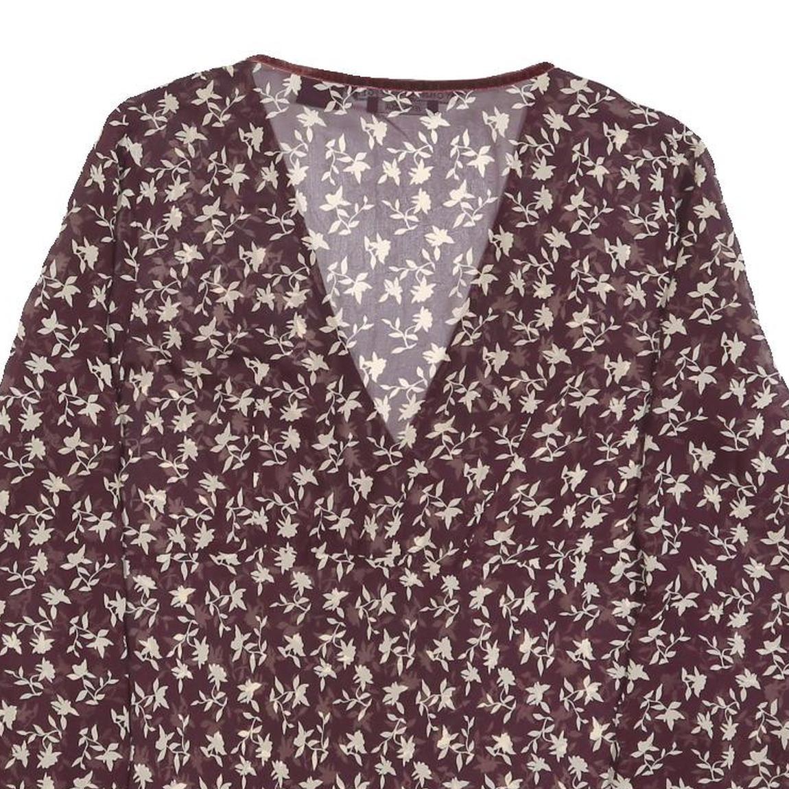 TOMMY HILFIGER Womens Maroon & Cream Floral Print Silk Top Long Sleeve V-Neck L