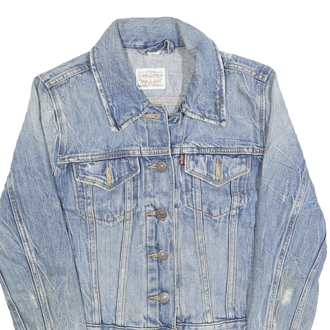 LEVI'S Womens Blue Denim Jacket XS Cotton Button Front Classic Fit Cropped Style