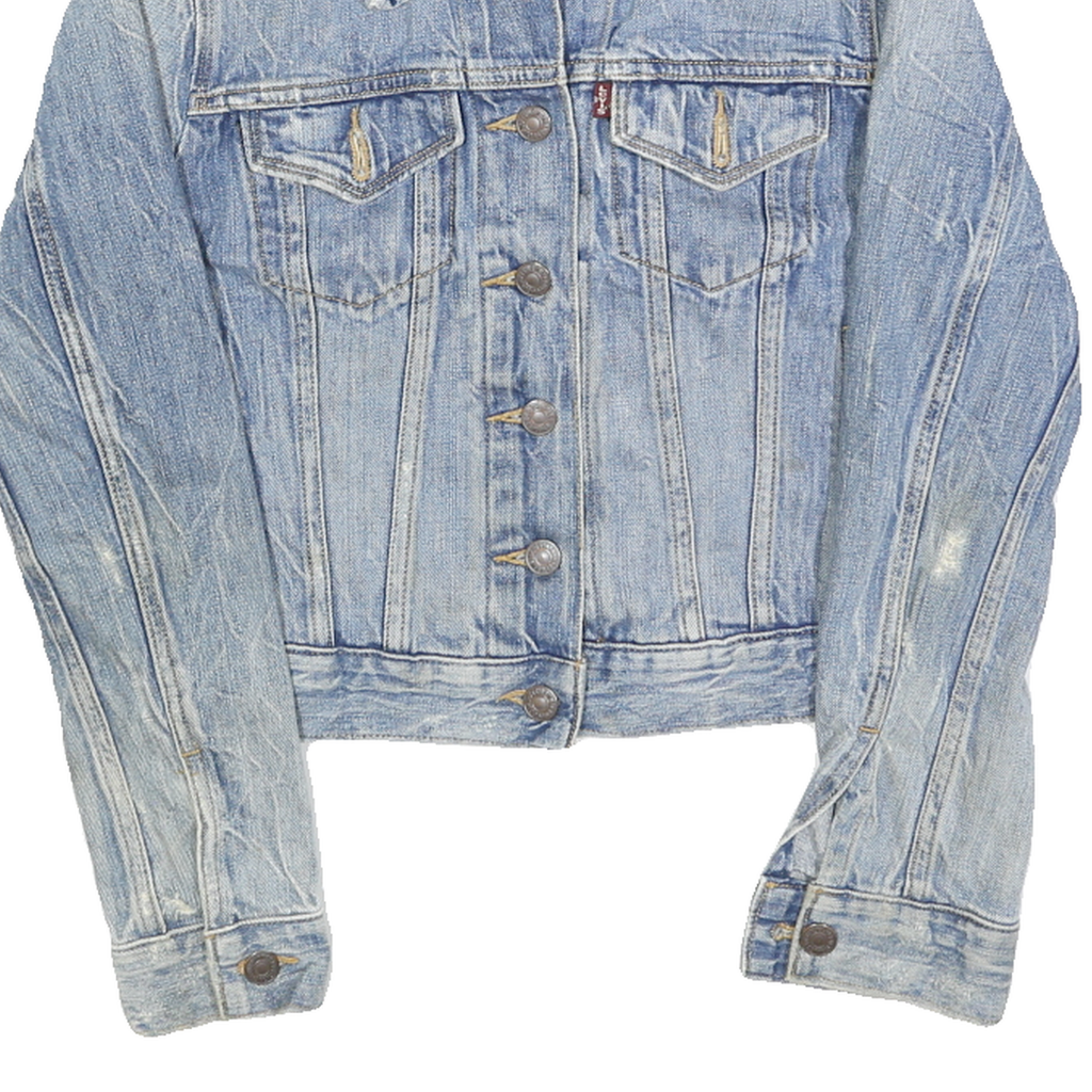 LEVI'S Womens Blue Denim Jacket XS Cotton Button Front Classic Fit Cropped Style
