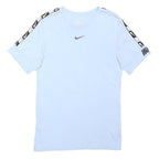 NIKE Mens Light Blue T-Shirt XS Short Sleeve Crew Neck Logo Tape Stripe