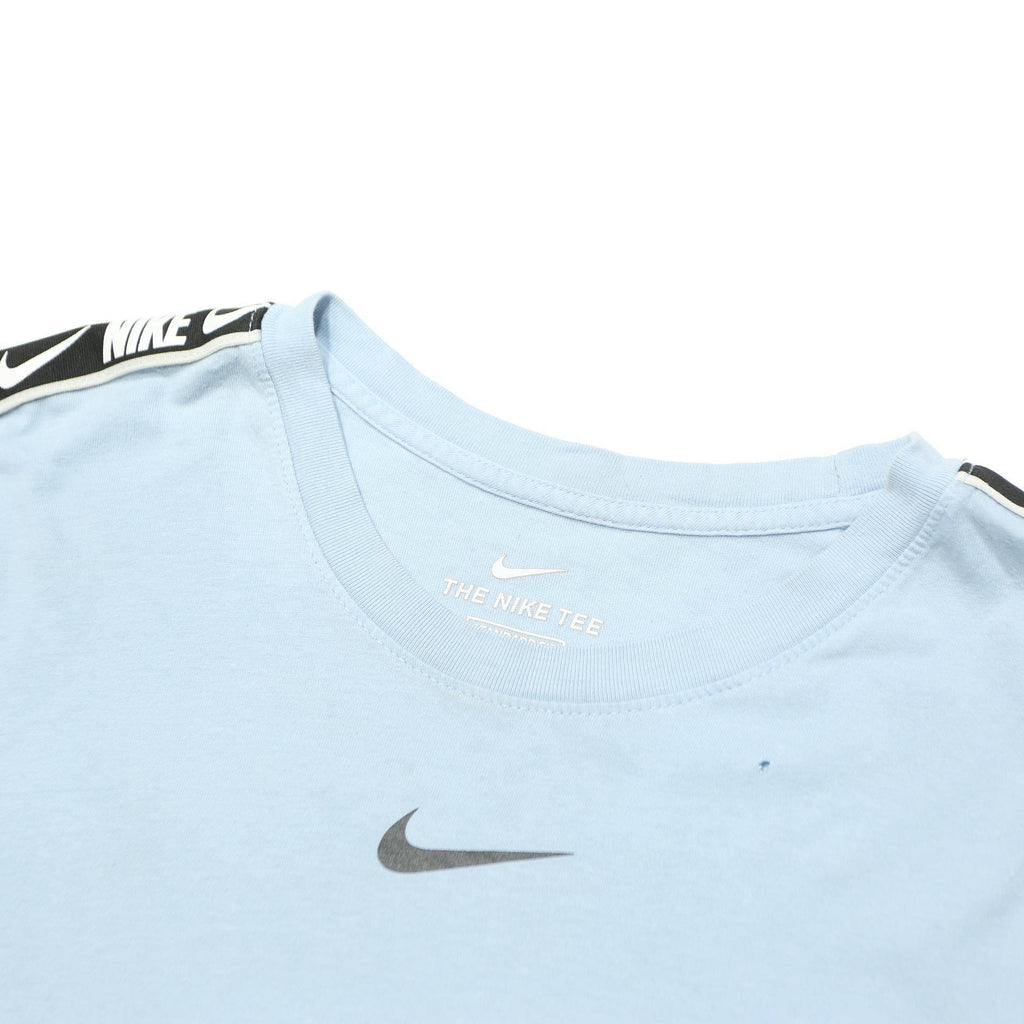 NIKE Mens Light Blue T-Shirt XS Short Sleeve Crew Neck Logo Tape Stripe