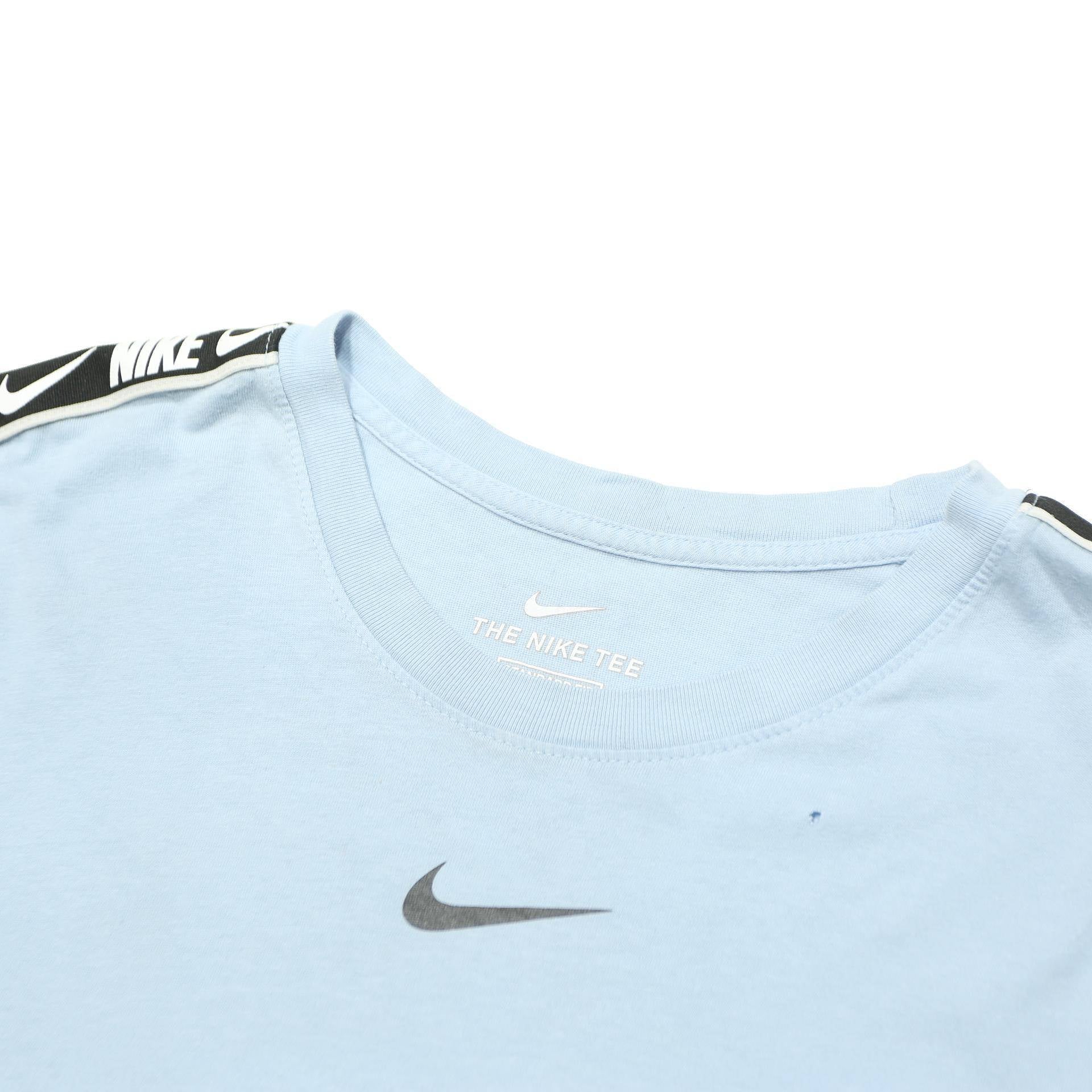 NIKE Mens Light Blue T-Shirt XS Short Sleeve Crew Neck Logo Tape Stripe