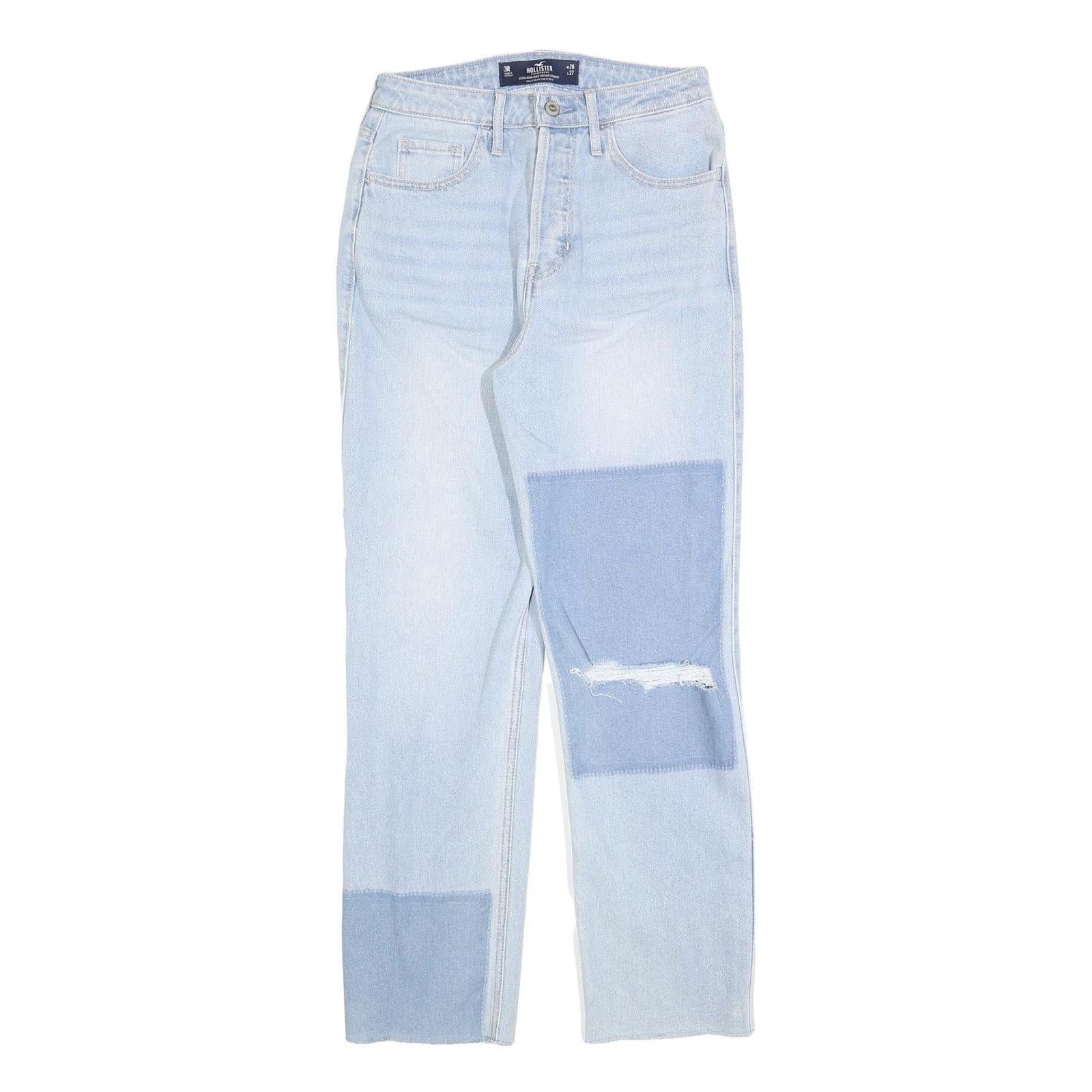 HOLLISTER Womens Regular Fit Blue Denim Button Closure Jeans W26 L27 Patch