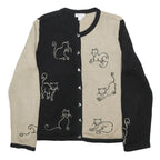 CHRISTOPHER BANKS Womens Black & Beige Cat Patterned Cotton Blend Button Up