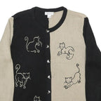 CHRISTOPHER BANKS Womens Black & Beige Cat Patterned Cotton Blend Button Up