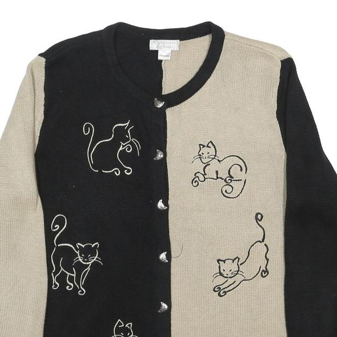 CHRISTOPHER BANKS Womens Black & Beige Cat Patterned Cotton Blend Button Up