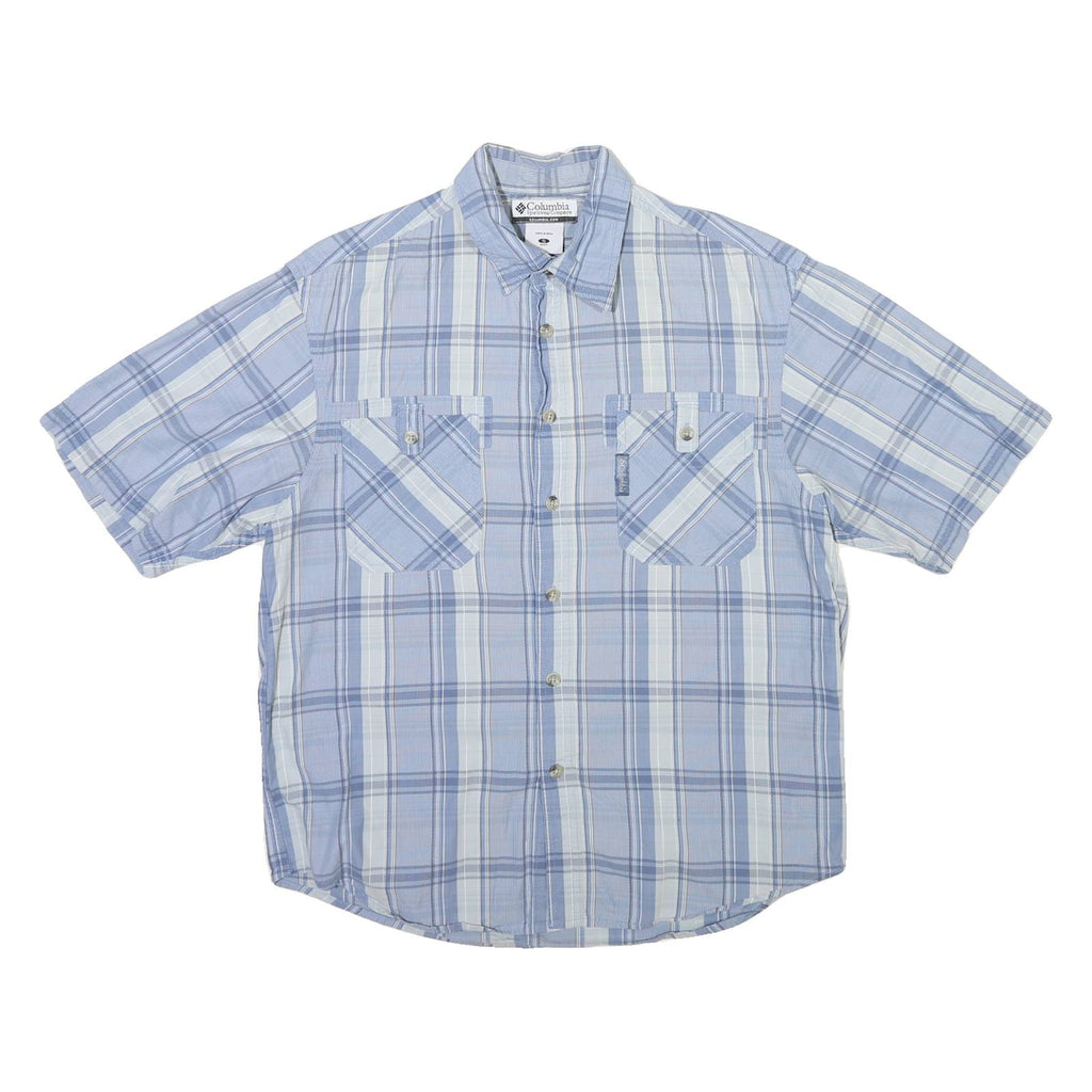COLUMBIA Mens Blue & White Check Shirt S Cotton Blend Casual Summer Lightweight