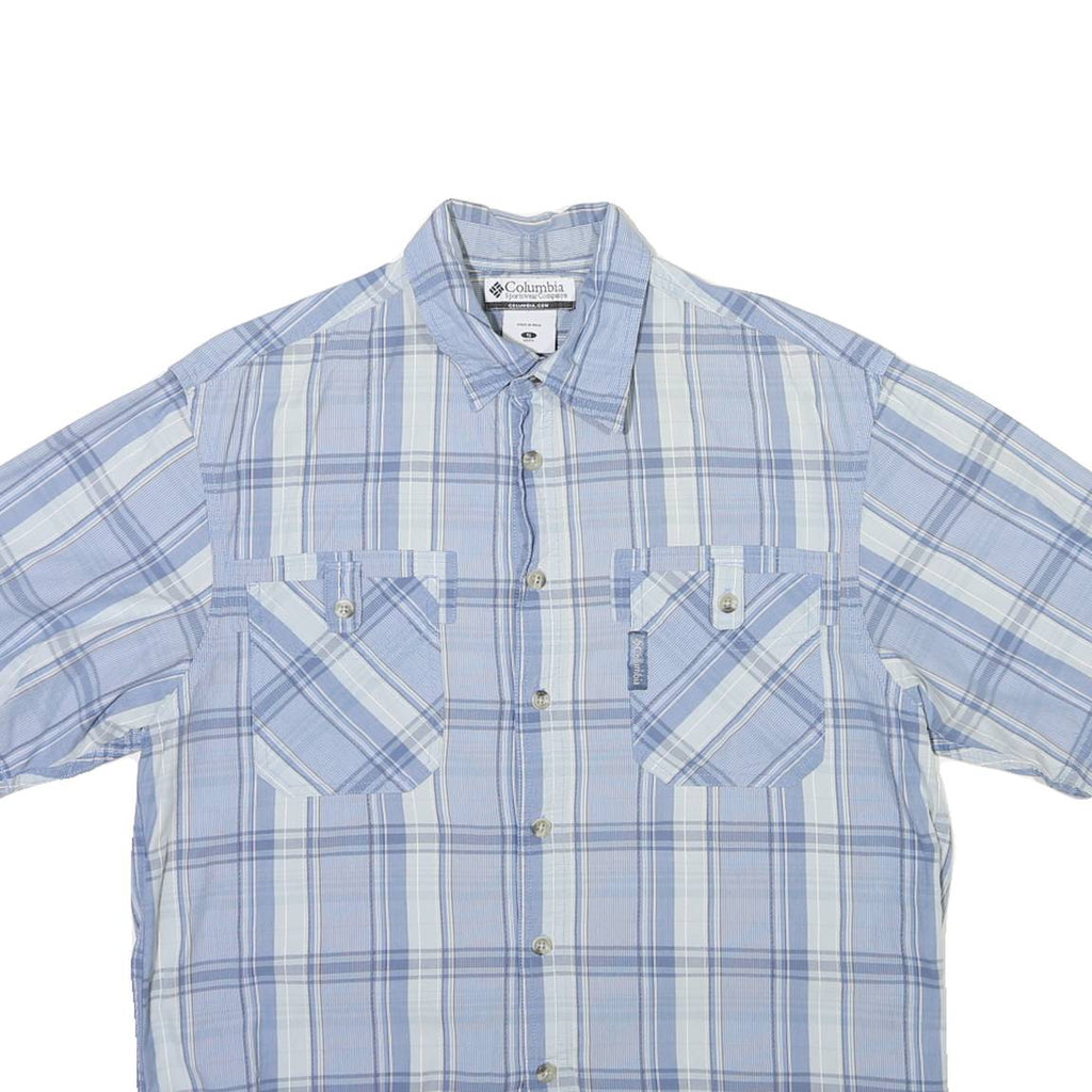 COLUMBIA Mens Blue & White Check Shirt S Cotton Blend Casual Summer Lightweight