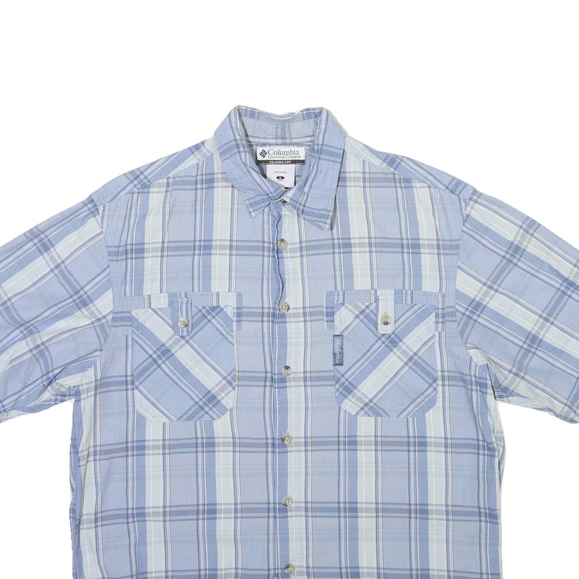 COLUMBIA Mens Blue & White Check Shirt S Cotton Blend Casual Summer Lightweight