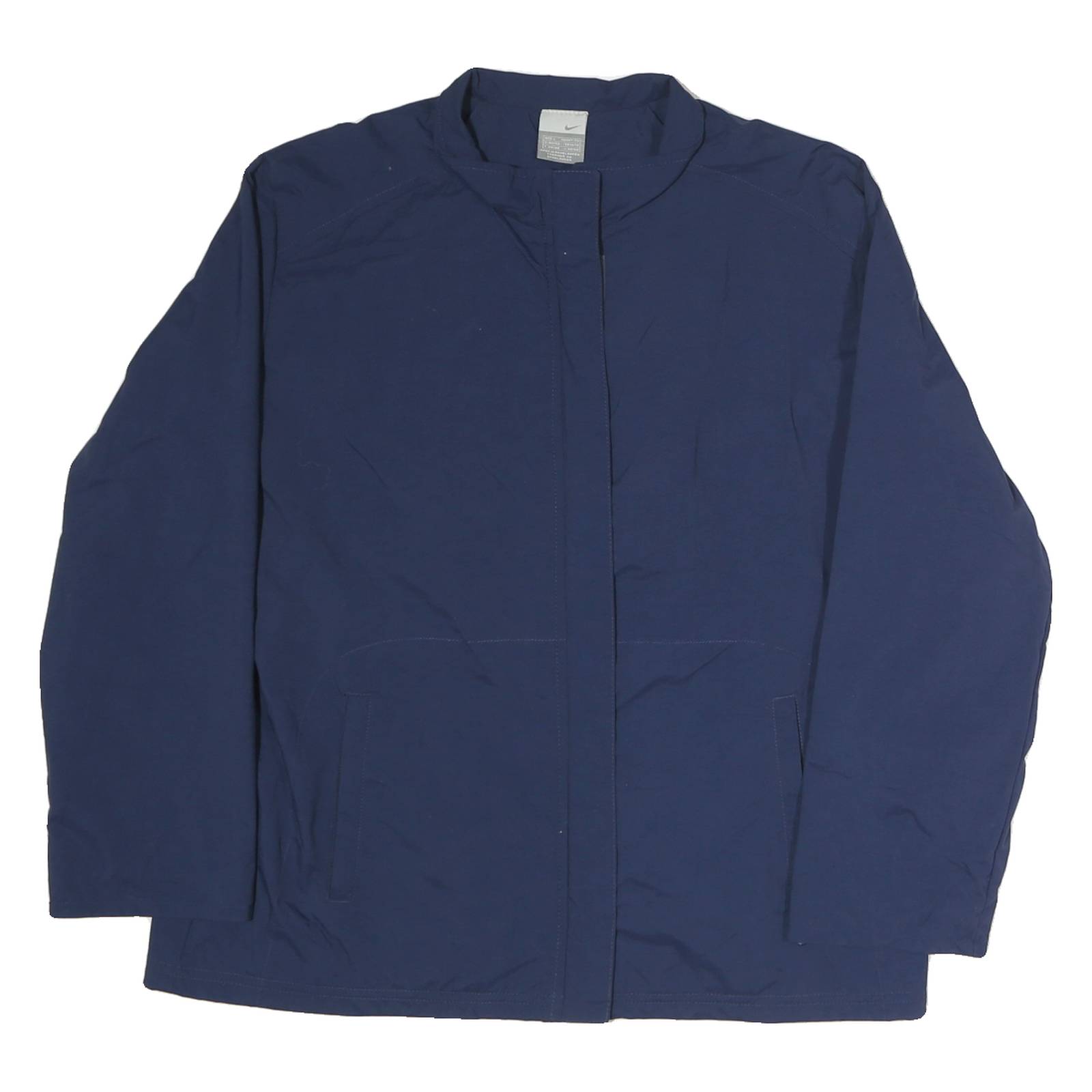NIKE Womens Navy Blue Plain Jacket L Polyester Zip Casual Lightweight