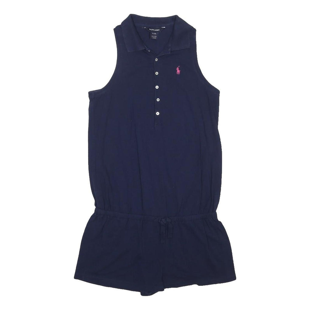 RALPH LAUREN Girls Navy Blue Sleeveless Polo Playsuit XL Cotton Blend Casual