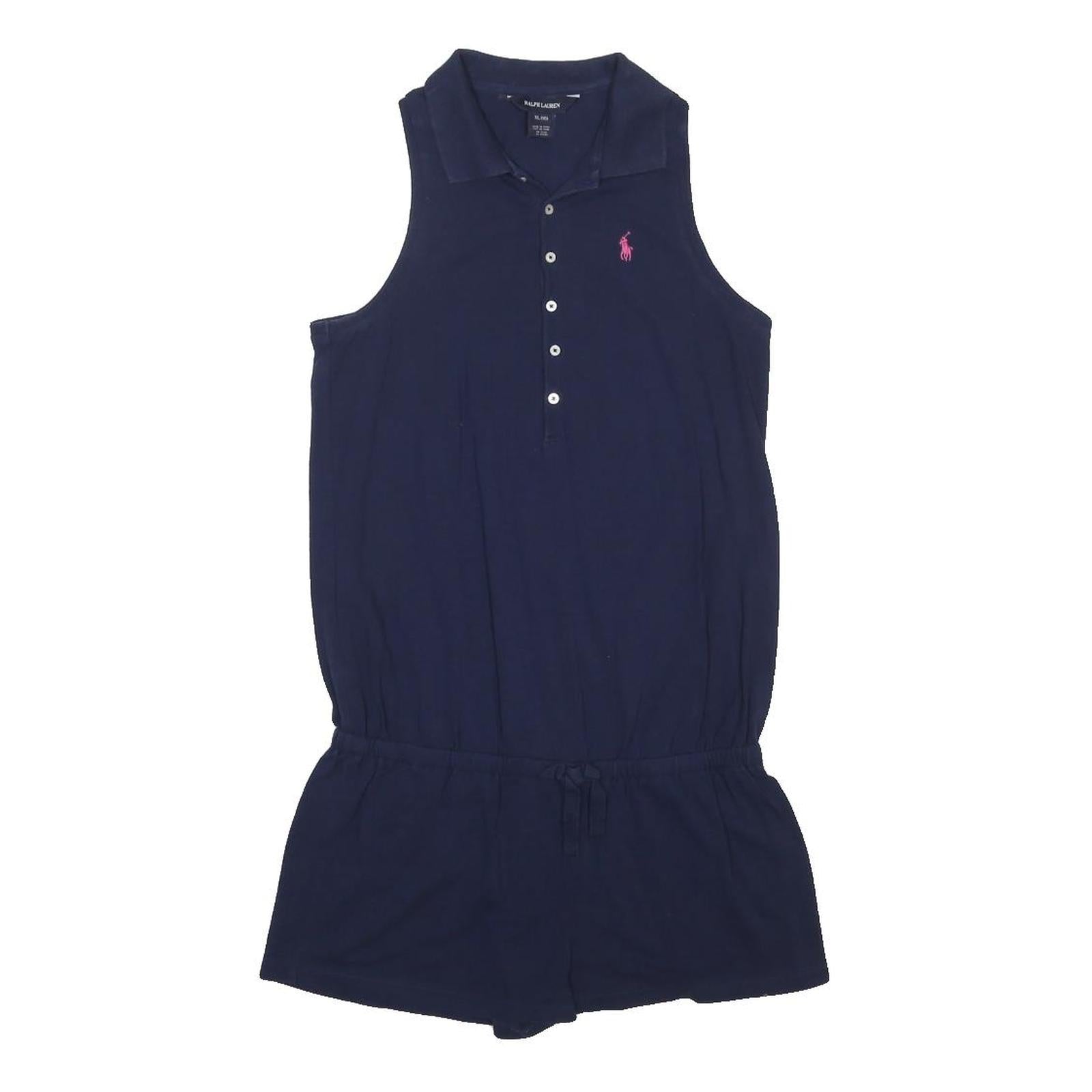 RALPH LAUREN Girls Navy Blue Sleeveless Polo Playsuit XL Cotton Blend Casual