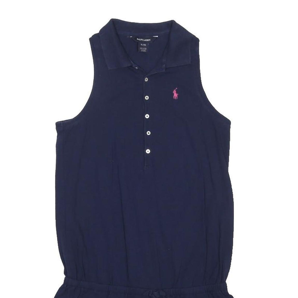 RALPH LAUREN Girls Navy Blue Sleeveless Polo Playsuit XL Cotton Blend Casual