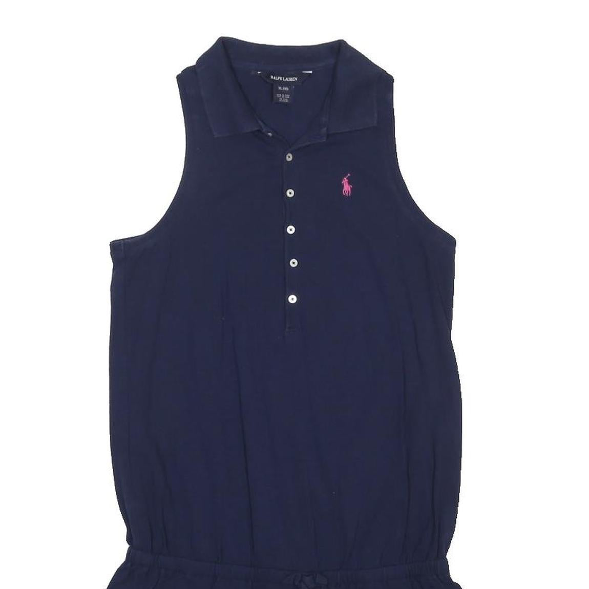 RALPH LAUREN Girls Navy Blue Sleeveless Polo Playsuit XL Cotton Blend Casual