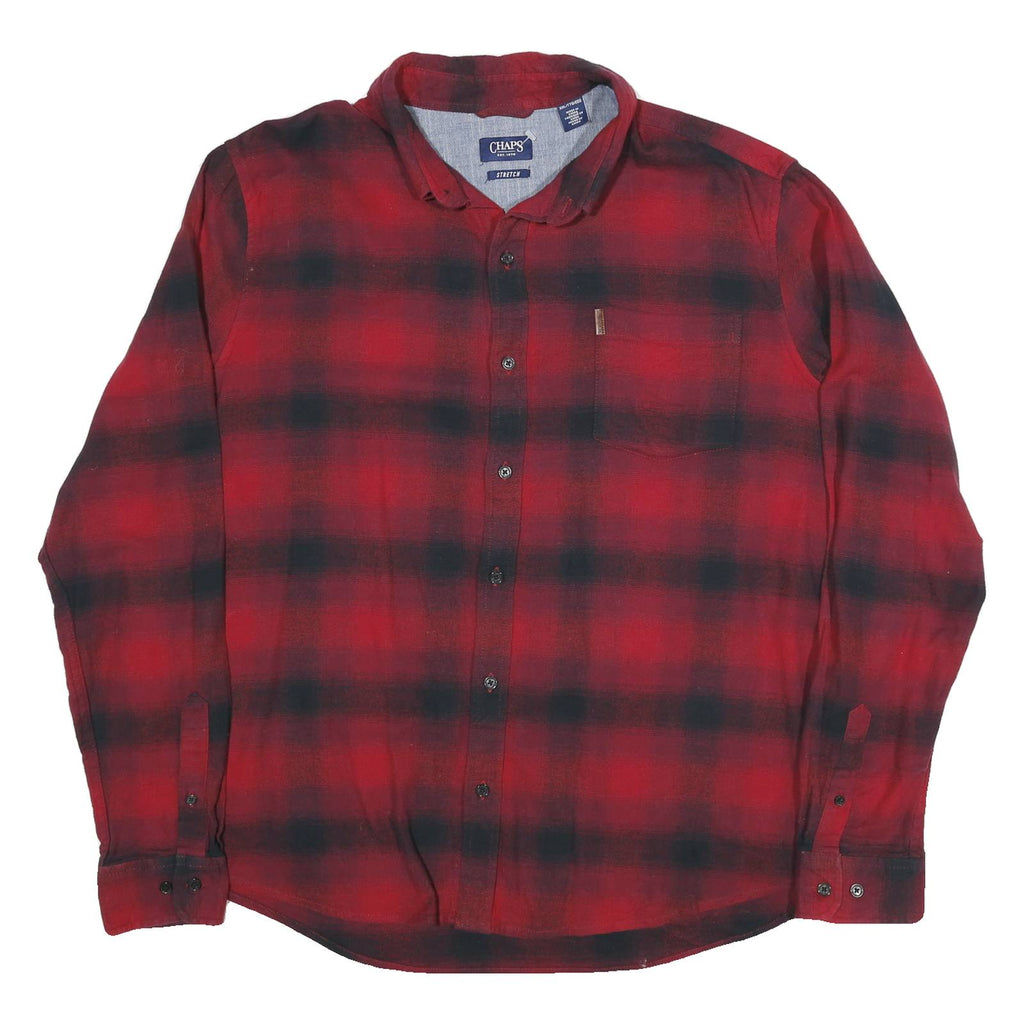 CHAPS Mens Red & Black Checked Shirt 2XL Cotton Blend Classic Casual Long Sleeve