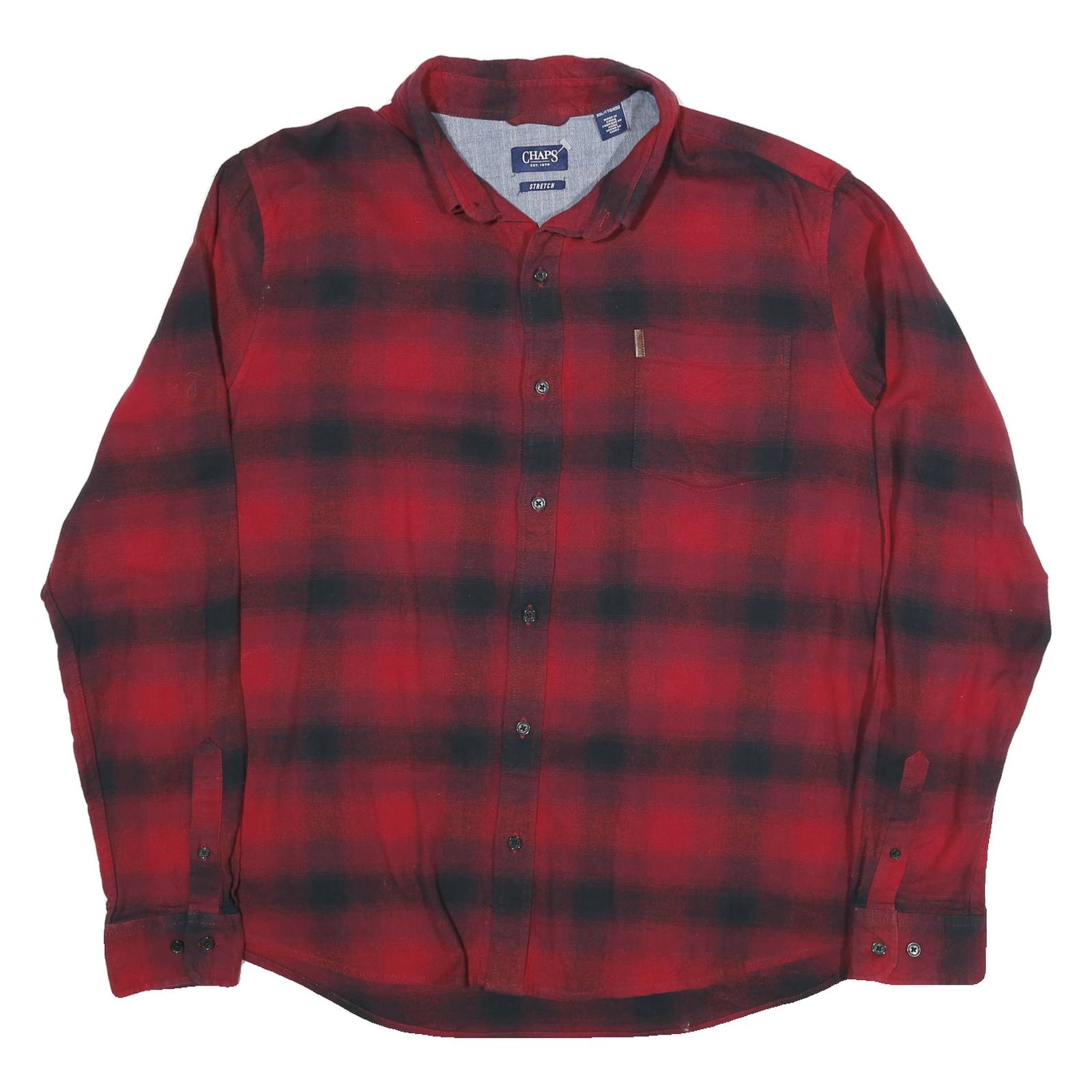 CHAPS Mens Red & Black Checked Shirt 2XL Cotton Blend Classic Casual Long Sleeve