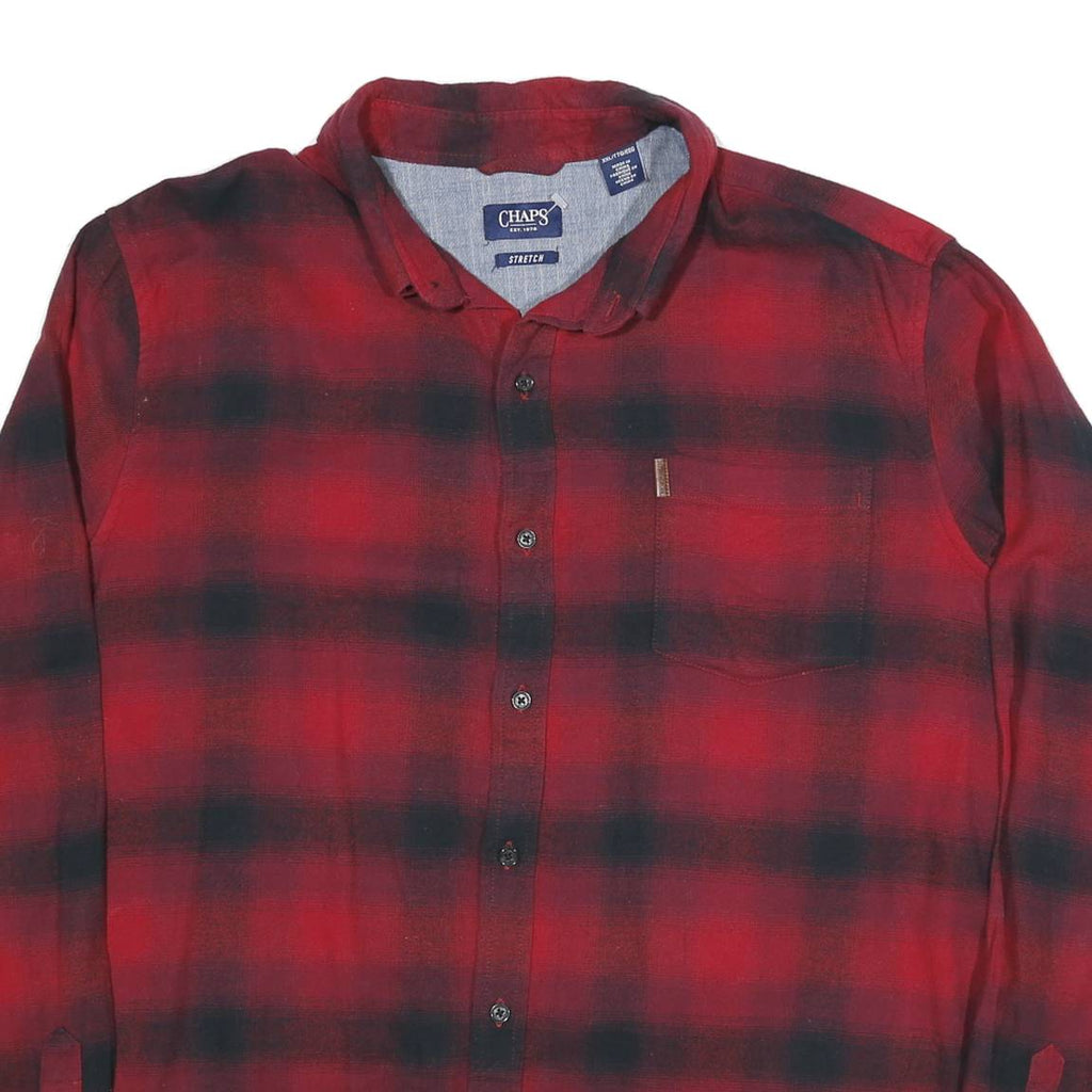 CHAPS Mens Red & Black Checked Shirt 2XL Cotton Blend Classic Casual Long Sleeve