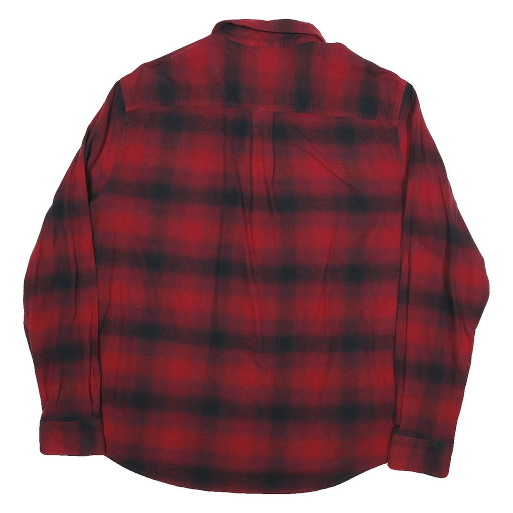 CHAPS Mens Red & Black Checked Shirt 2XL Cotton Blend Classic Casual Long Sleeve