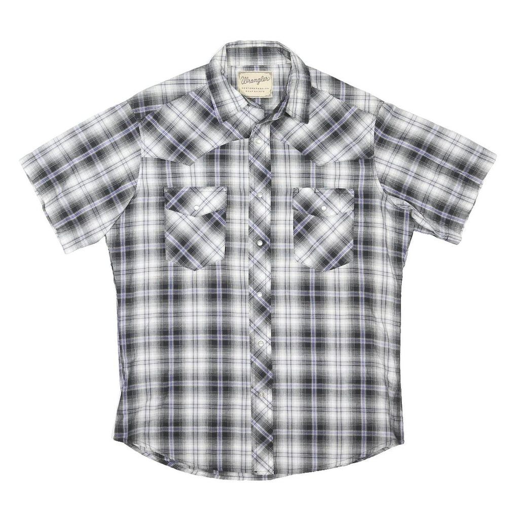 WRANGLER Mens Black & Grey Check Shirt S Cotton Blend Casual Western Style
