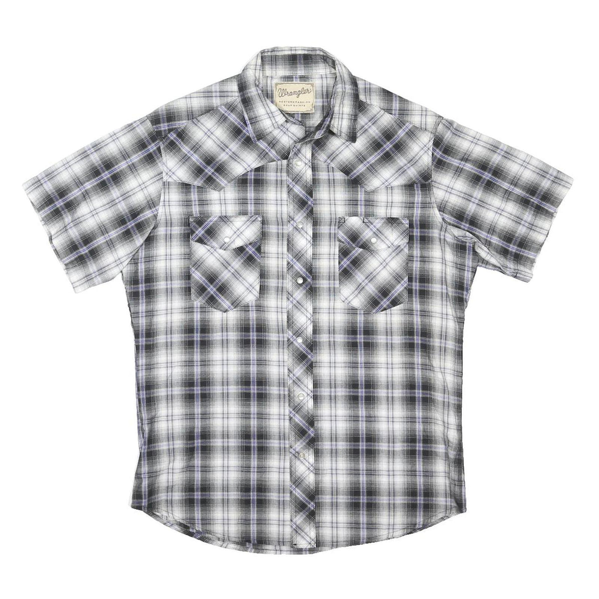 WRANGLER Mens Black & Grey Check Shirt S Cotton Blend Casual Western Style