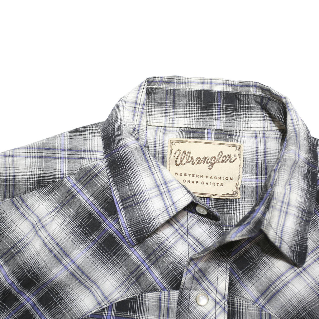 WRANGLER Mens Black & Grey Check Shirt S Cotton Blend Casual Western Style