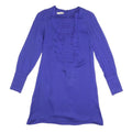 REISS Womens Blue Silk Day Dress V-Neck Long Sleeve UK 6 Elegant Ruffle Detail
