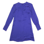 REISS Womens Blue Silk Day Dress V-Neck Long Sleeve UK 6 Elegant Ruffle Detail