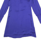REISS Womens Blue Silk Day Dress V-Neck Long Sleeve UK 6 Elegant Ruffle Detail