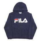 FILA Mens Navy Blue Pullover Hoodie M Cotton Blend Casual Logo Sweatshirt