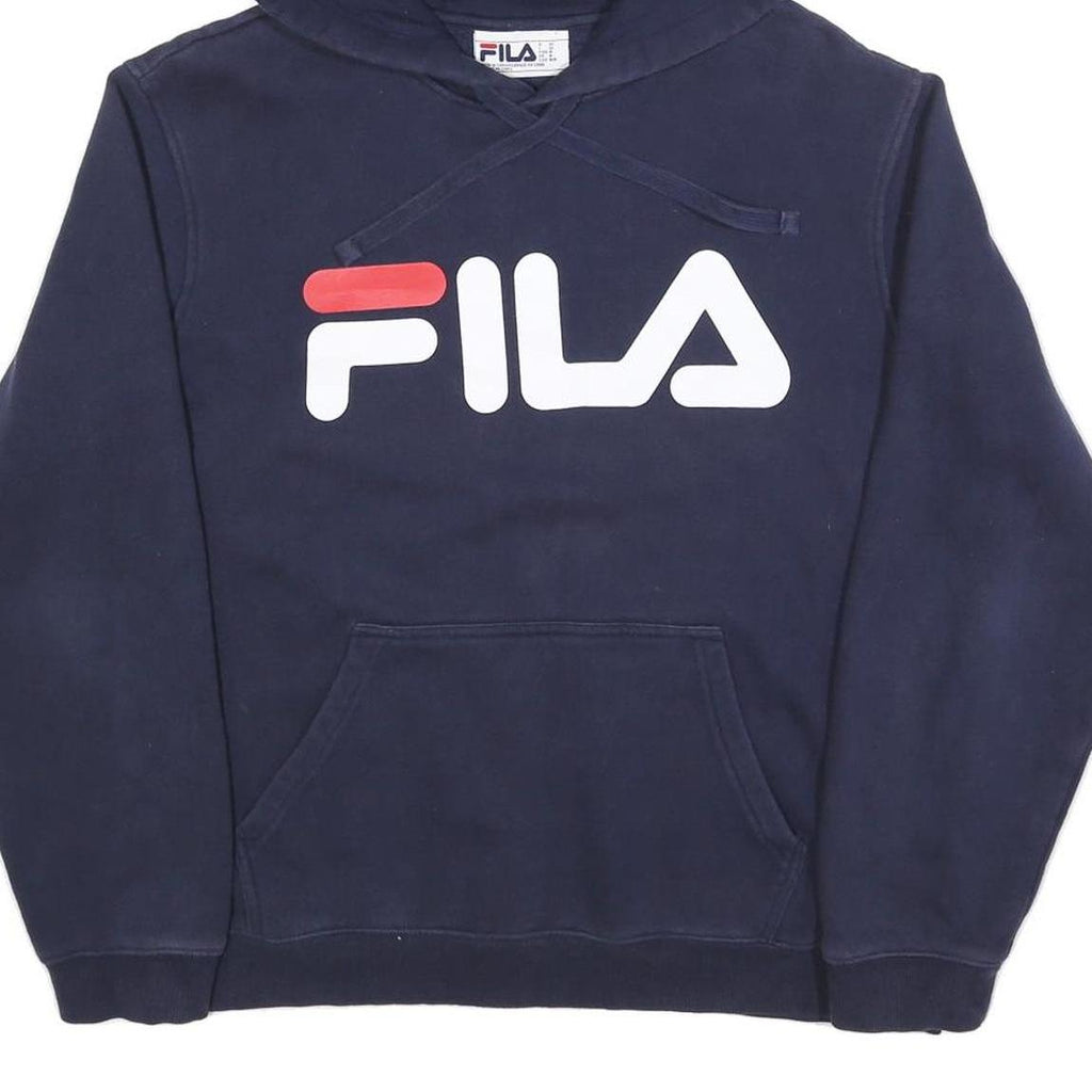 FILA Mens Navy Blue Pullover Hoodie M Cotton Blend Casual Logo Sweatshirt
