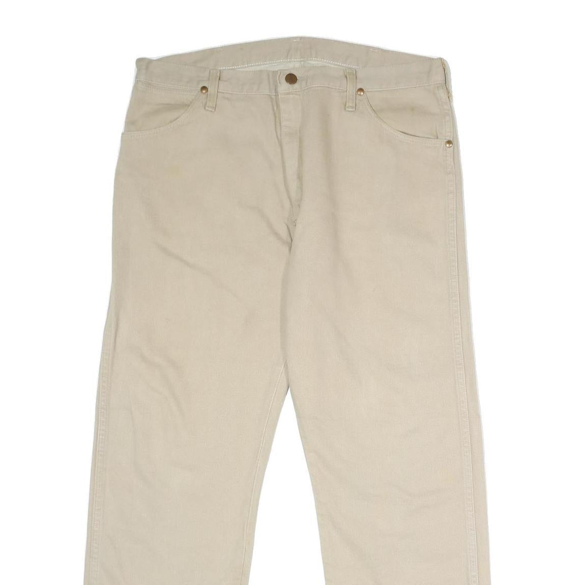 WRANGLER Mens Relaxed Beige Cotton Jeans W36 L30 Casual Zip Closure