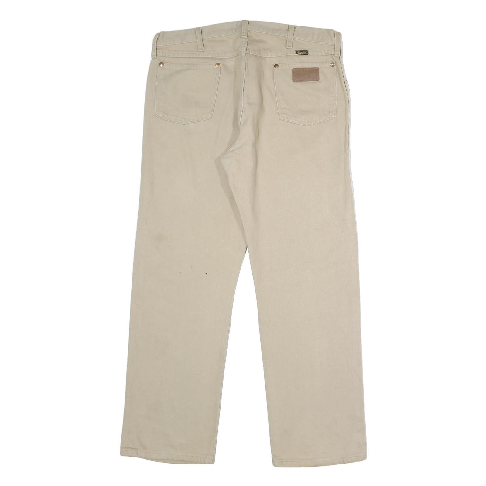 WRANGLER Mens Relaxed Beige Cotton Jeans W36 L30 Casual Zip Closure