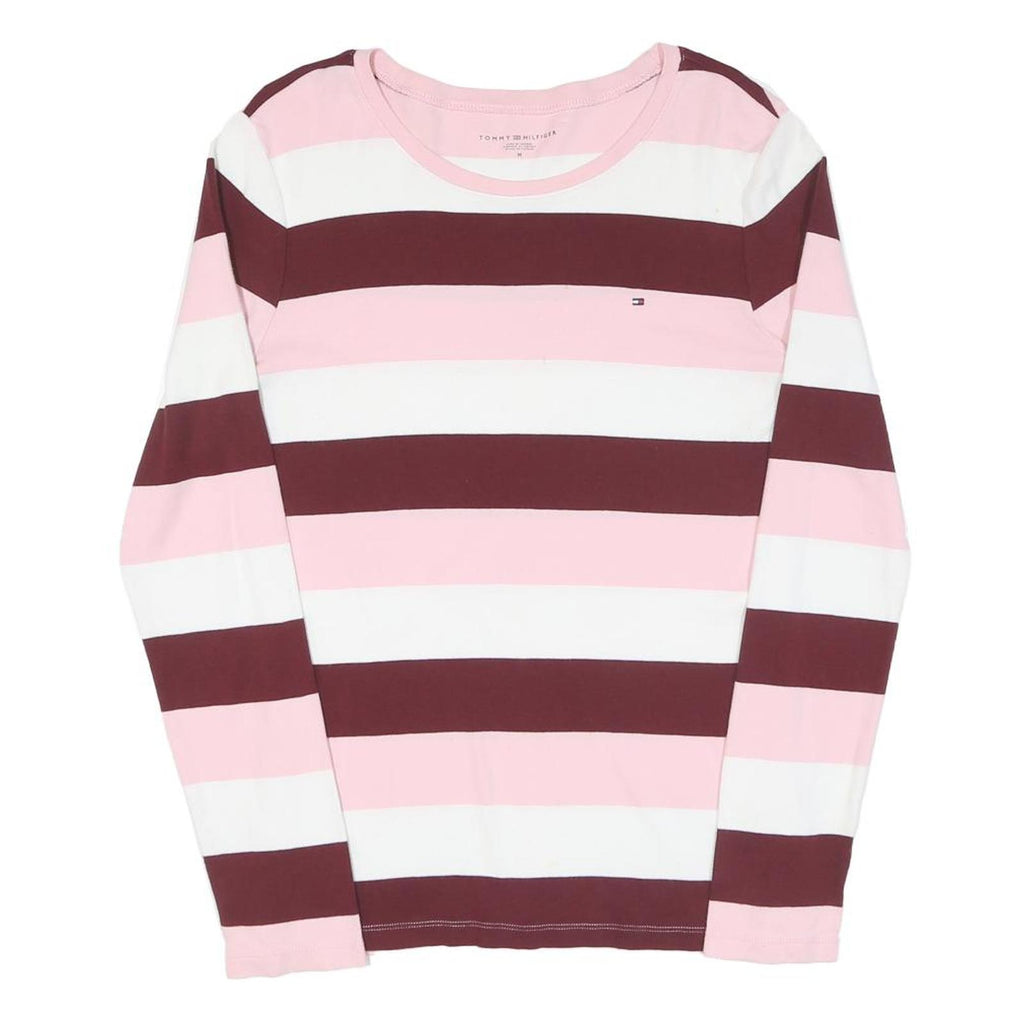TOMMY HILFIGER Womens Pink & Maroon Striped Patterned Cotton Blend Jumper Crew
