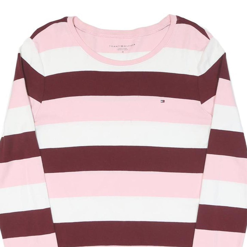 TOMMY HILFIGER Womens Pink & Maroon Striped Patterned Cotton Blend Jumper Crew
