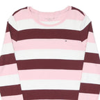 TOMMY HILFIGER Womens Pink & Maroon Striped Patterned Cotton Blend Jumper Crew