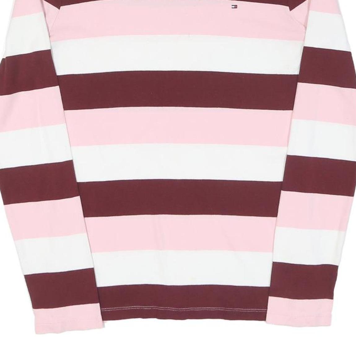 TOMMY HILFIGER Womens Pink & Maroon Striped Patterned Cotton Blend Jumper Crew