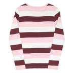 TOMMY HILFIGER Womens Pink & Maroon Striped Patterned Cotton Blend Jumper Crew