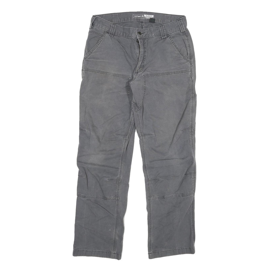 CARHARTT Mens Relaxed Grey Cotton Blend Trouser W30 L29 Workwear Zip Closure