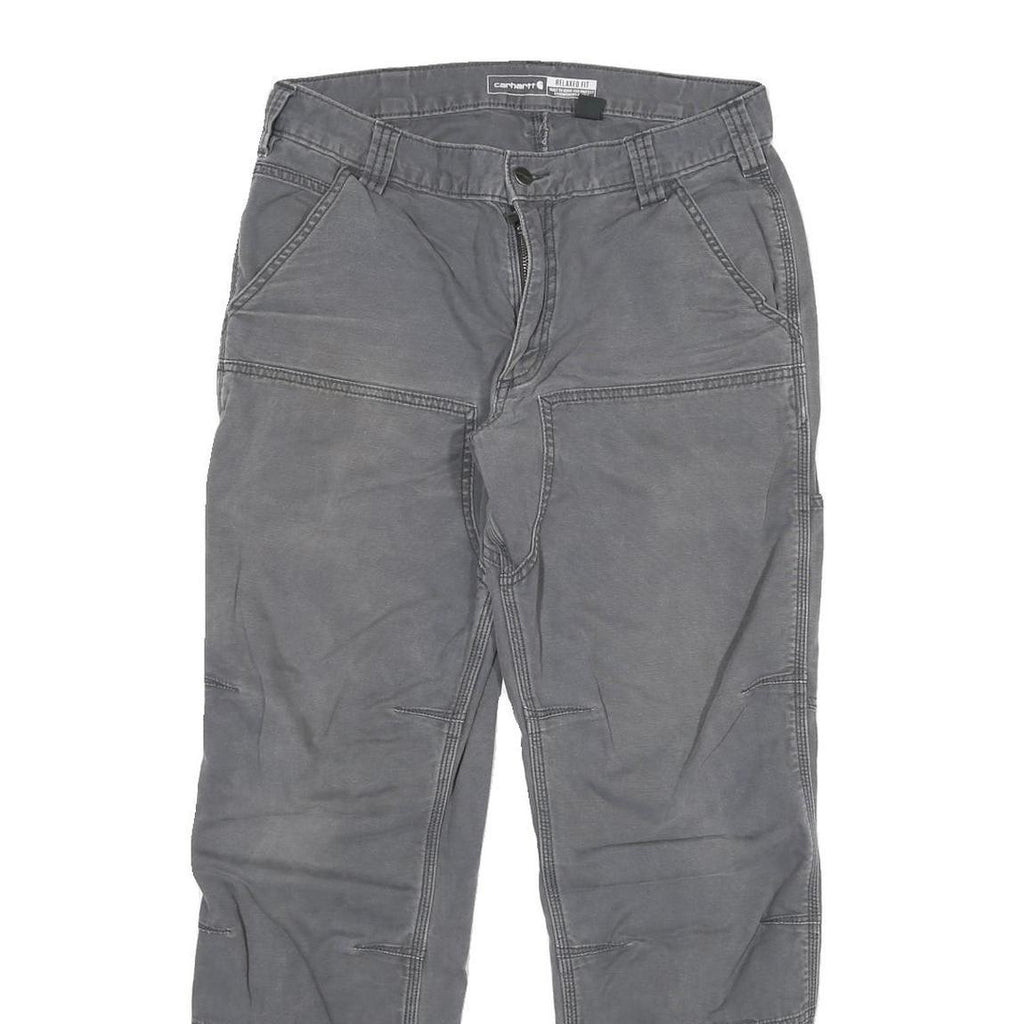 CARHARTT Mens Relaxed Grey Cotton Blend Trouser W30 L29 Workwear Zip Closure