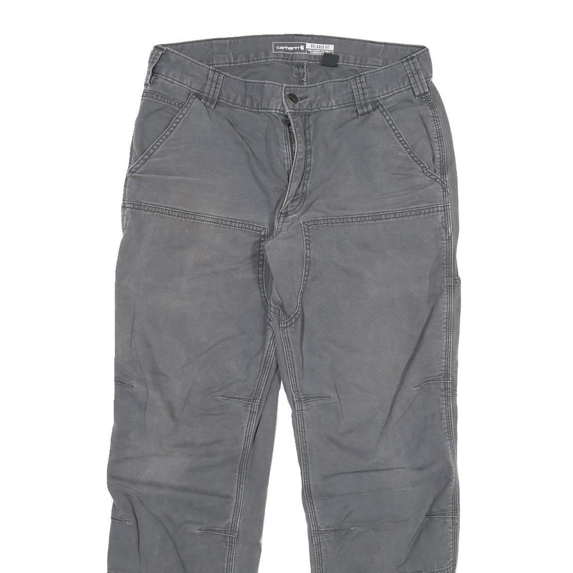 CARHARTT Mens Relaxed Grey Cotton Blend Trouser W30 L29 Workwear Zip Closure