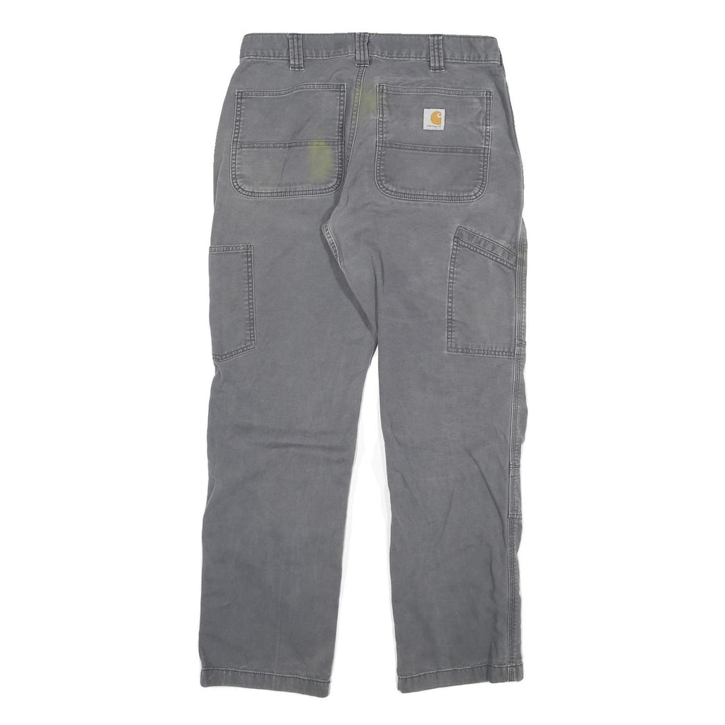 CARHARTT Mens Relaxed Grey Cotton Blend Trouser W30 L29 Workwear Zip Closure