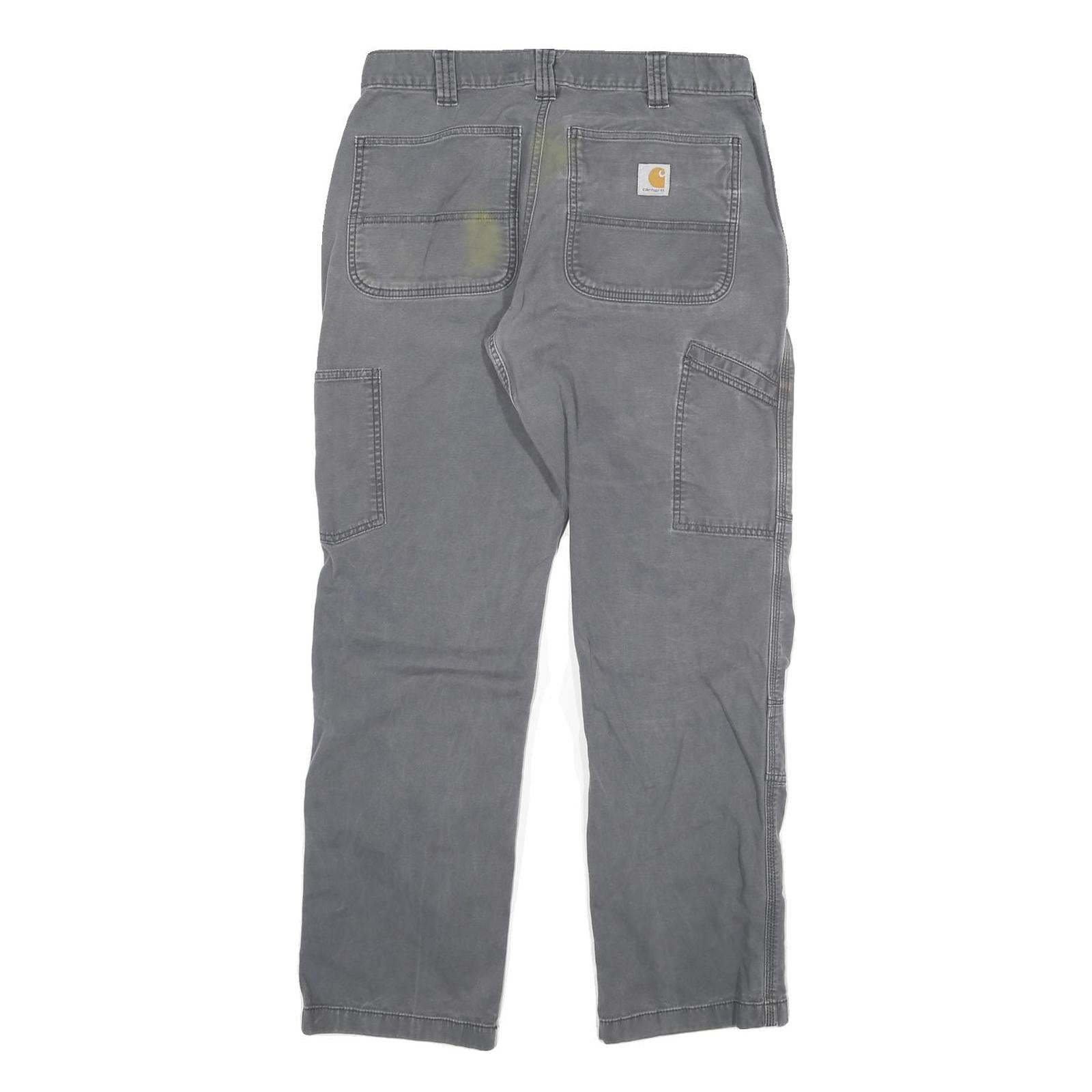 CARHARTT Mens Relaxed Grey Cotton Blend Trouser W30 L29 Workwear Zip Closure