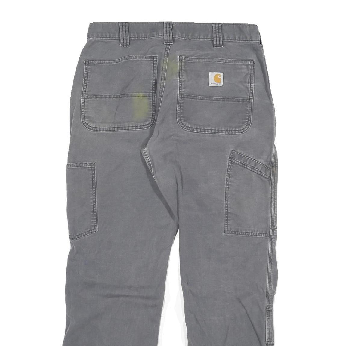 CARHARTT Mens Relaxed Grey Cotton Blend Trouser W30 L29 Workwear Zip Closure