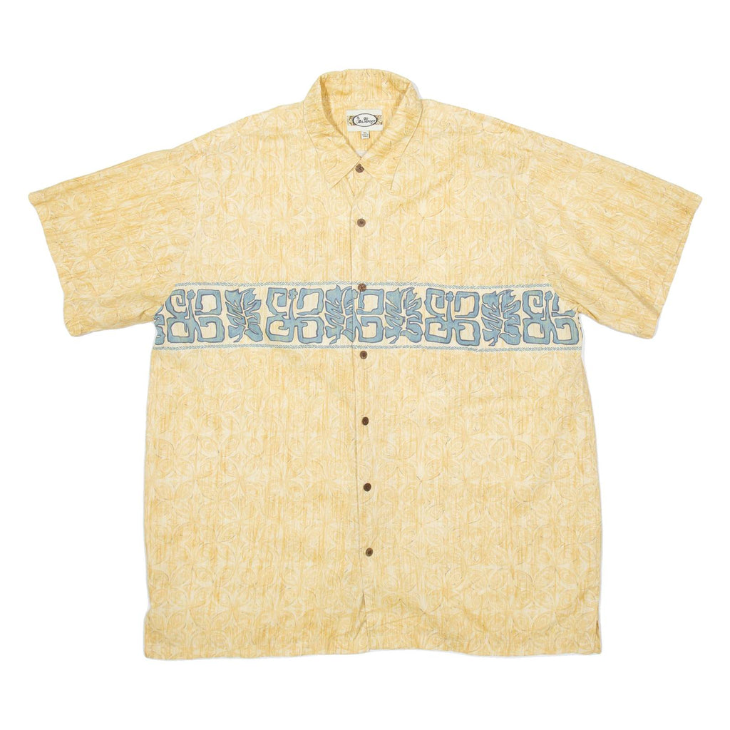 GO BAREFOOT Mens Hawaiian Shirt Yellow Crazy Pattern XL