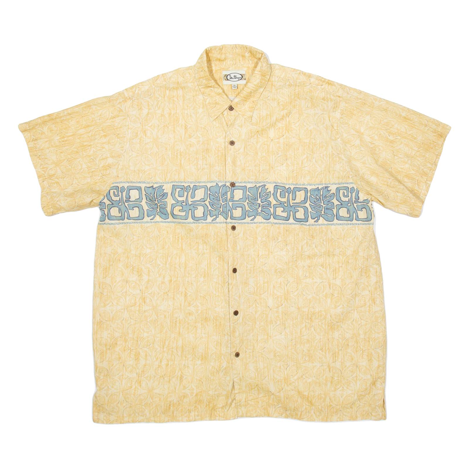 GO BAREFOOT Mens Hawaiian Shirt Yellow Crazy Pattern XL
