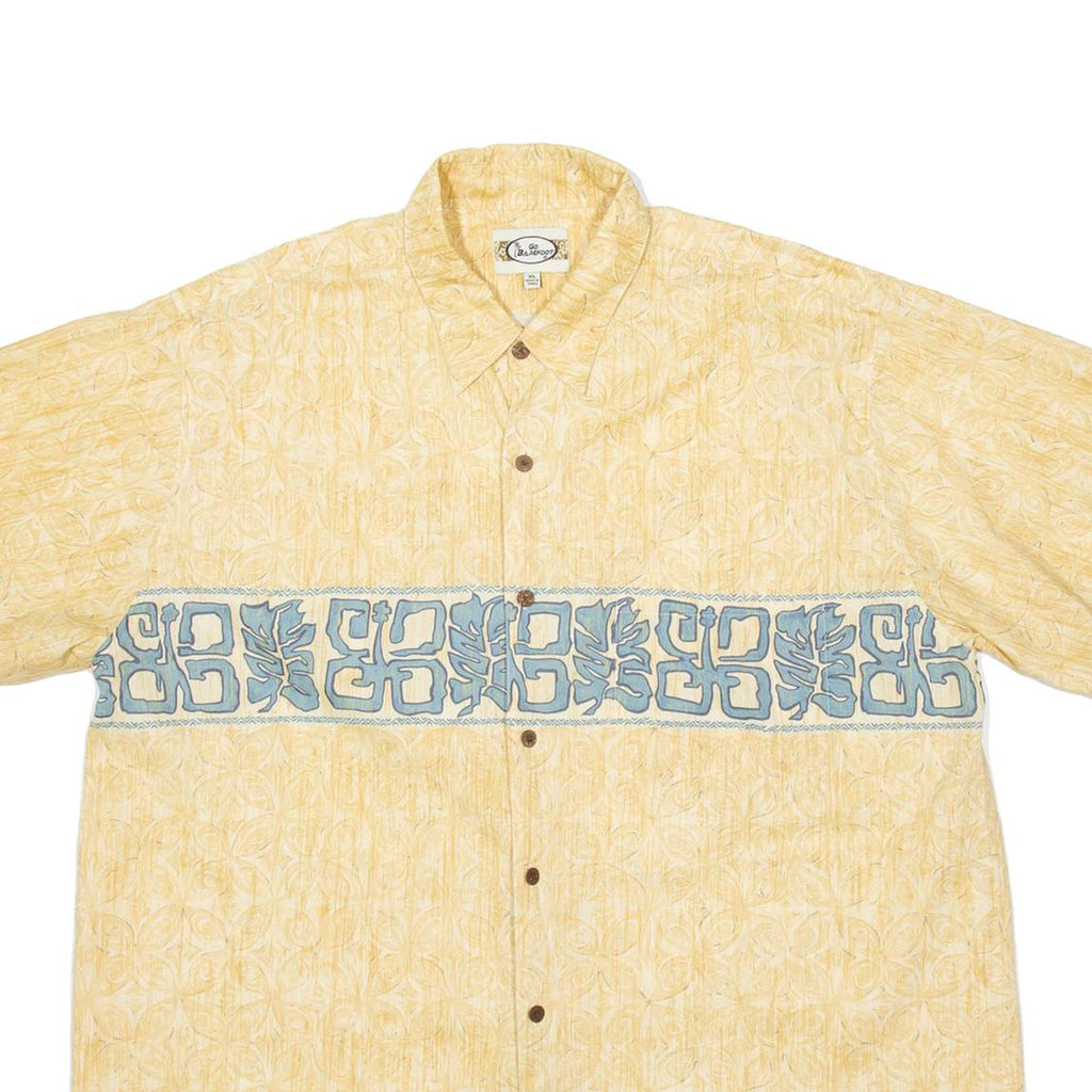 GO BAREFOOT Mens Hawaiian Shirt Yellow Crazy Pattern XL