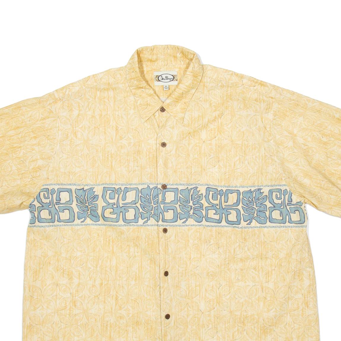 GO BAREFOOT Mens Hawaiian Shirt Yellow Crazy Pattern XL