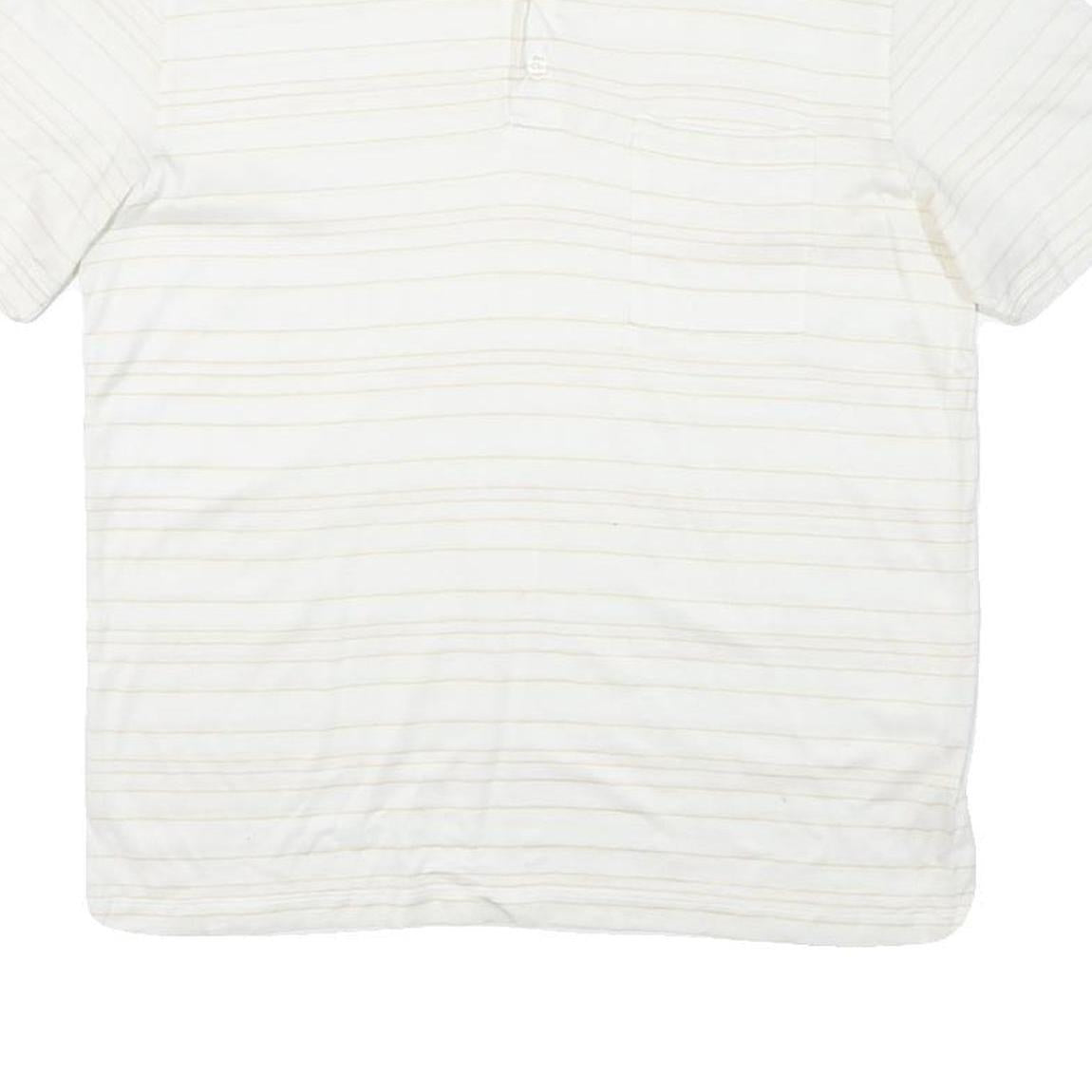 YVES SAINT LAURENT Mens White & Beige Striped Short Sleeve Polo Shirt M Cotton