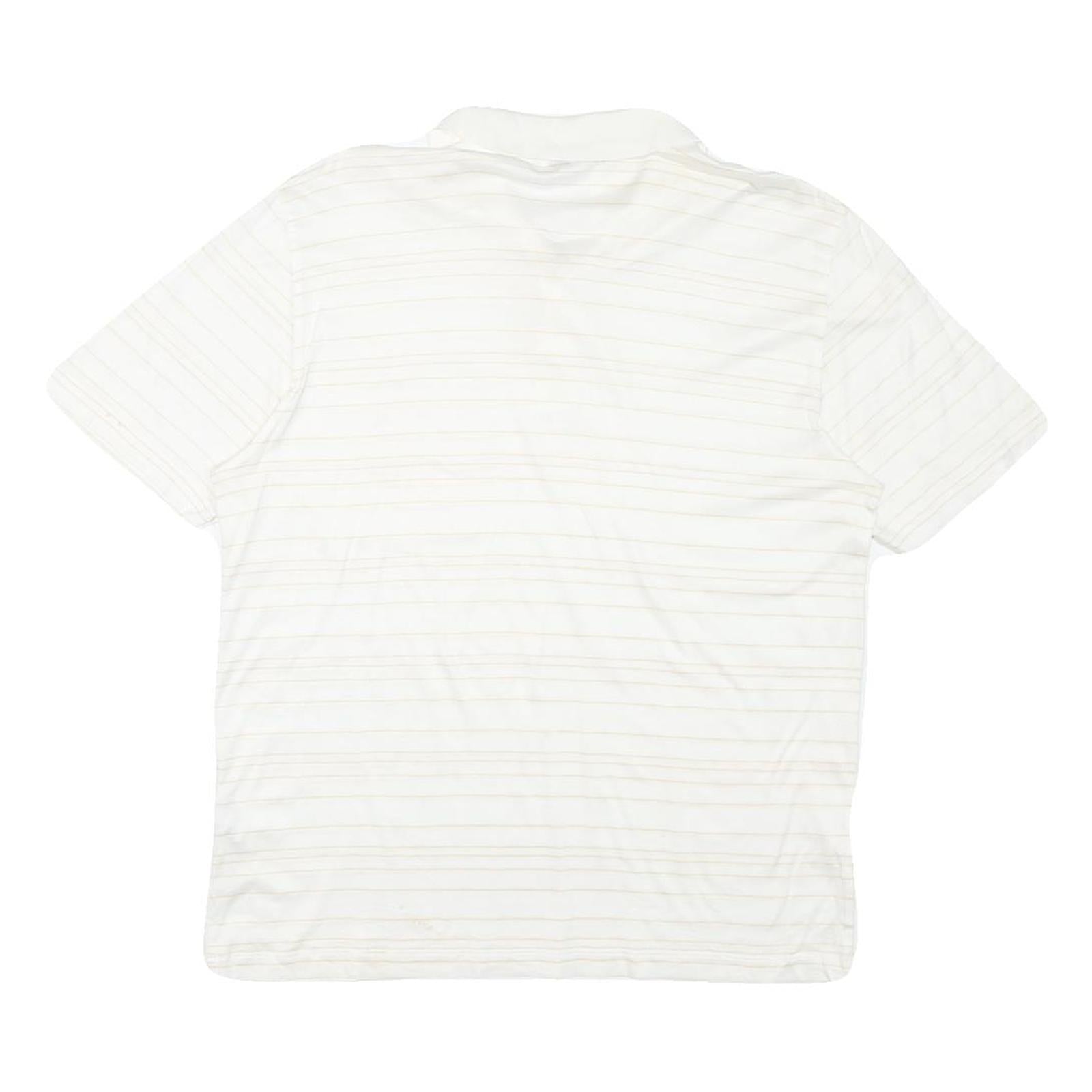 YVES SAINT LAURENT Mens White & Beige Striped Short Sleeve Polo Shirt M Cotton