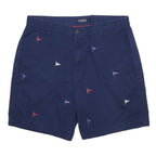 CHAPS Mens Shorts Blue Casual Cotton Blend L W36 Flag Embroidered Pattern